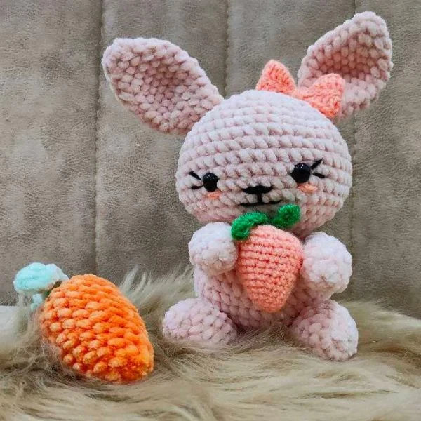 A Handmade Crocheted Rabbit with Carrot Toy